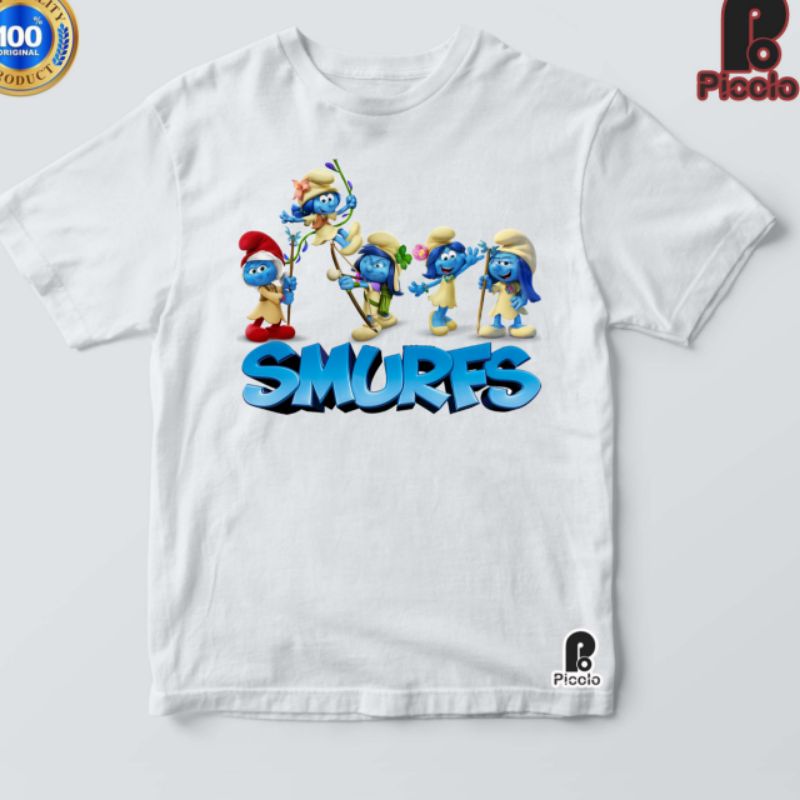 kaos anak smurfes lengan pendek bahan premium