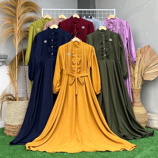 BISA COD - CRINCLE SHAKILA DRESS WANITA FREE BROSS 2UKURAN  / MAXI DRESS SIMPLE ELEGANT / GAMIS WANITA MUSLIMAH