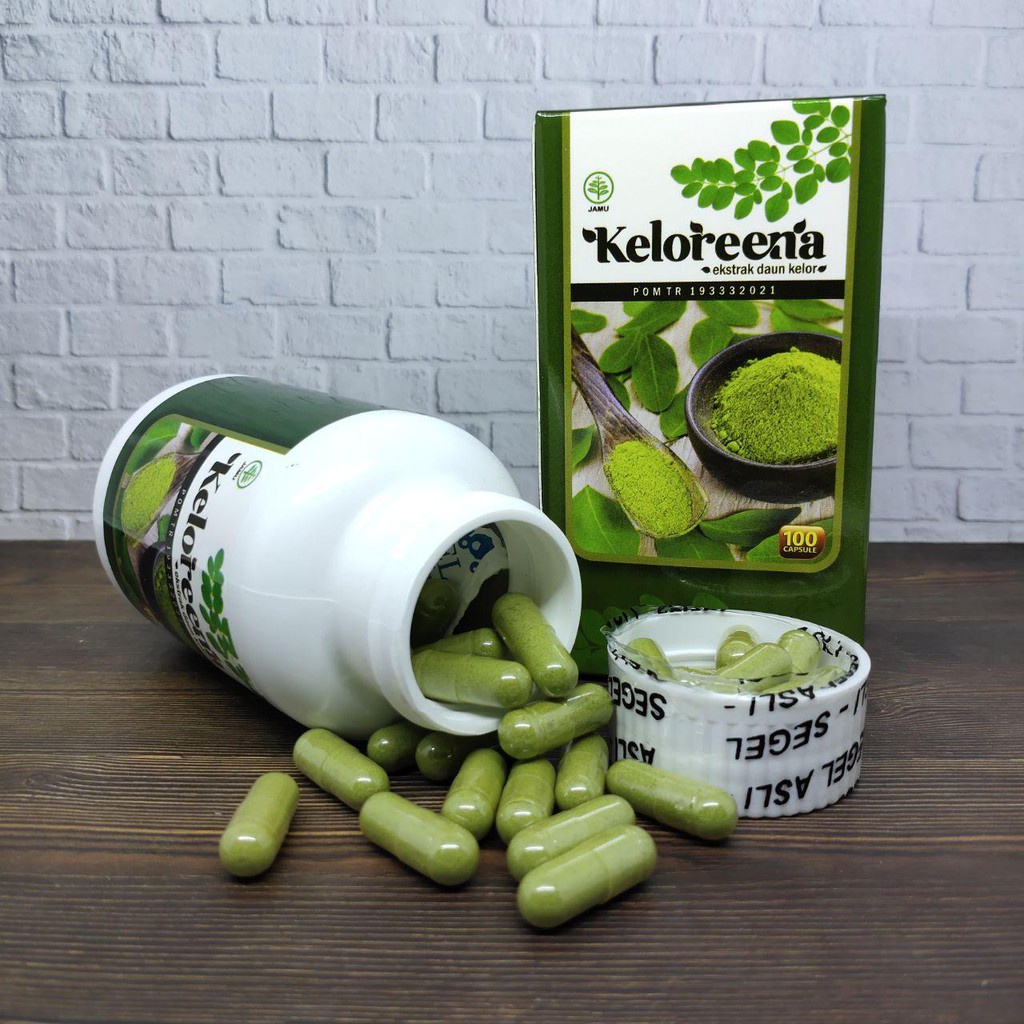 Keloreena Kapsul Daun Kelor Moringa Asli 50-100 Kapsul Original Kelorena/Kelorina Ekstrak/Exstrak Daun Kelor BPOM &amp; HALAL MUI