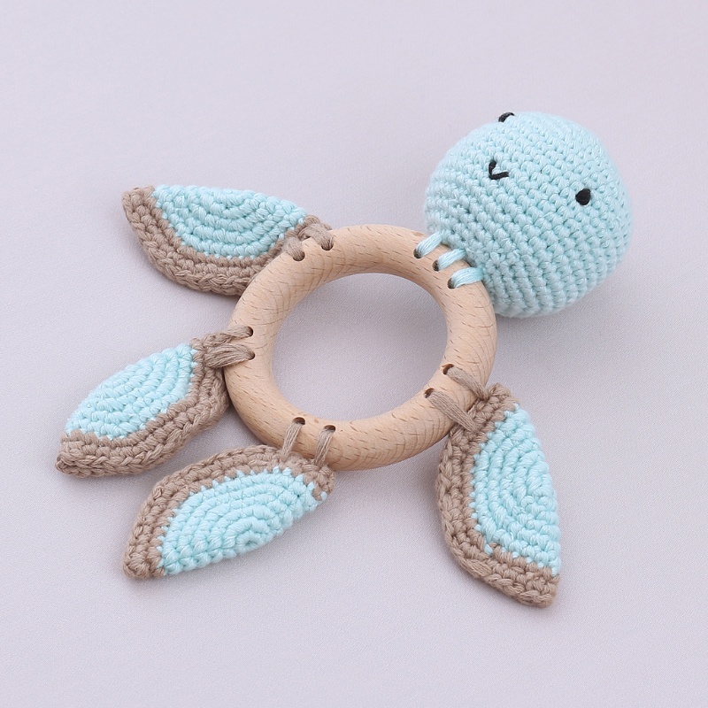 Mary Mainan Rattle Teether Kayu Bentuk Boneka Rajut Crochet Hewan Untuk Bayi DIY