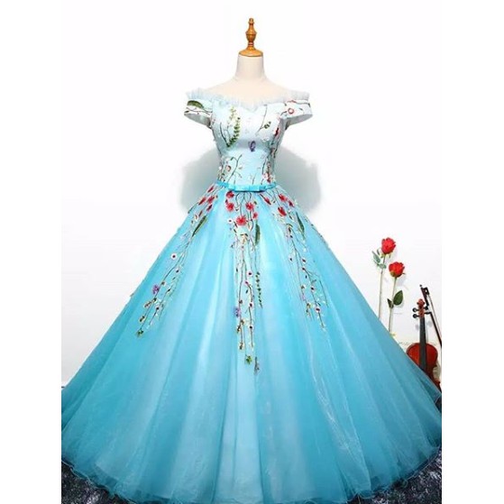 Gaun Wedding Pengantin Biru Mewah