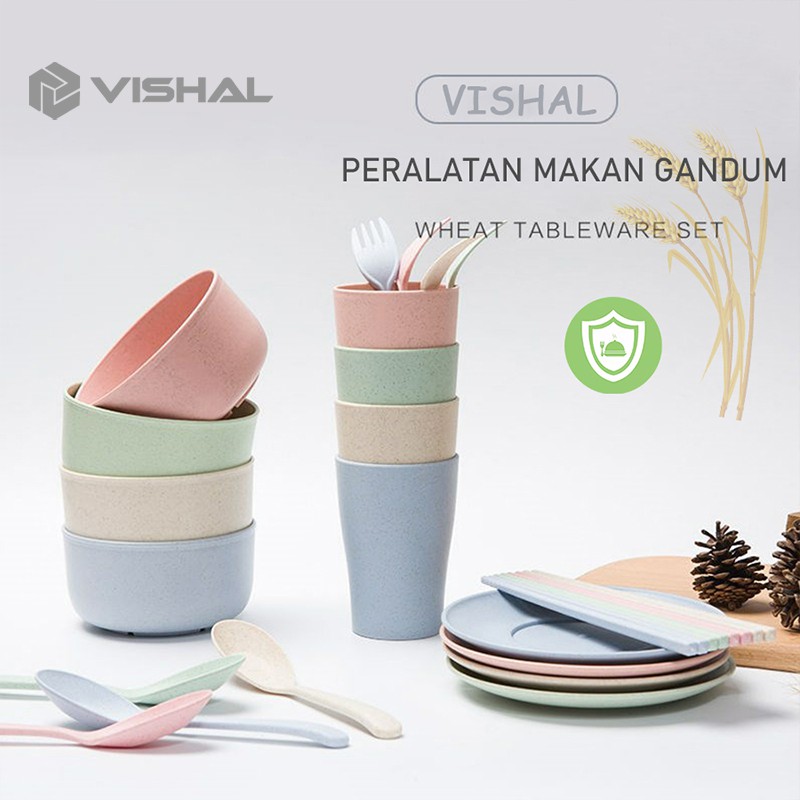 VISHAL Gandum 4 Pcs Peralatan Makan Set Mangkuk / Piring  / Sendok Peralatan Makan Anak-Anak VS-11