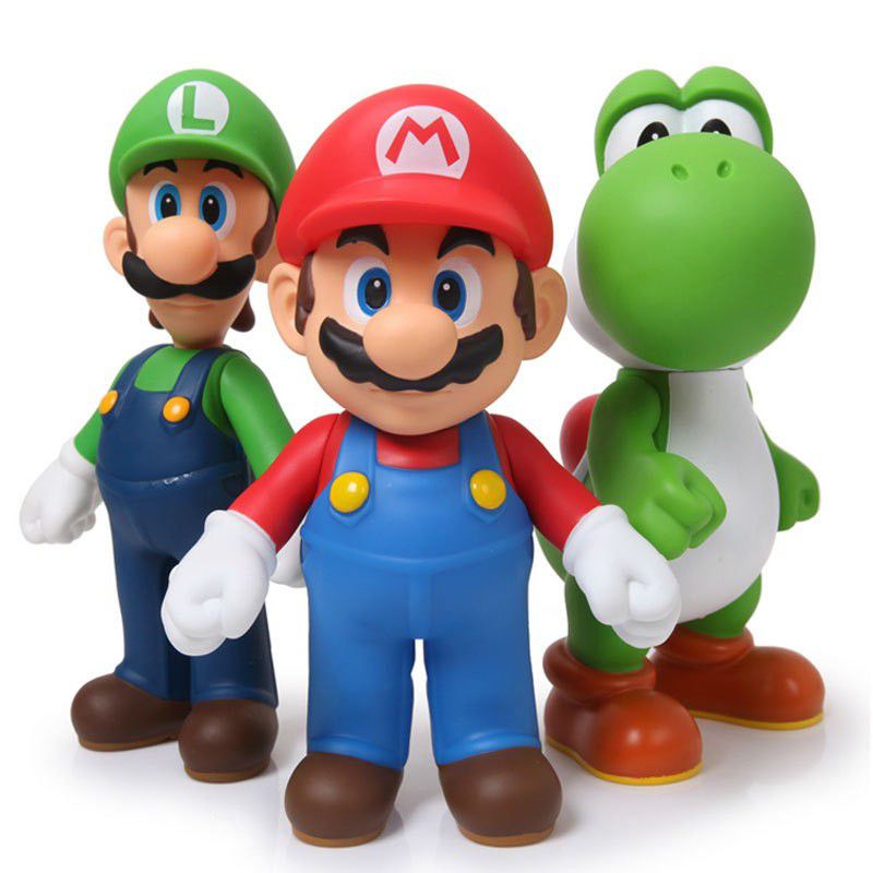 New 6PCS Super Mario Bros Action Figure Toys Dolls Luigi Yoshi Mushroom Kid Gift Toy Collectibles