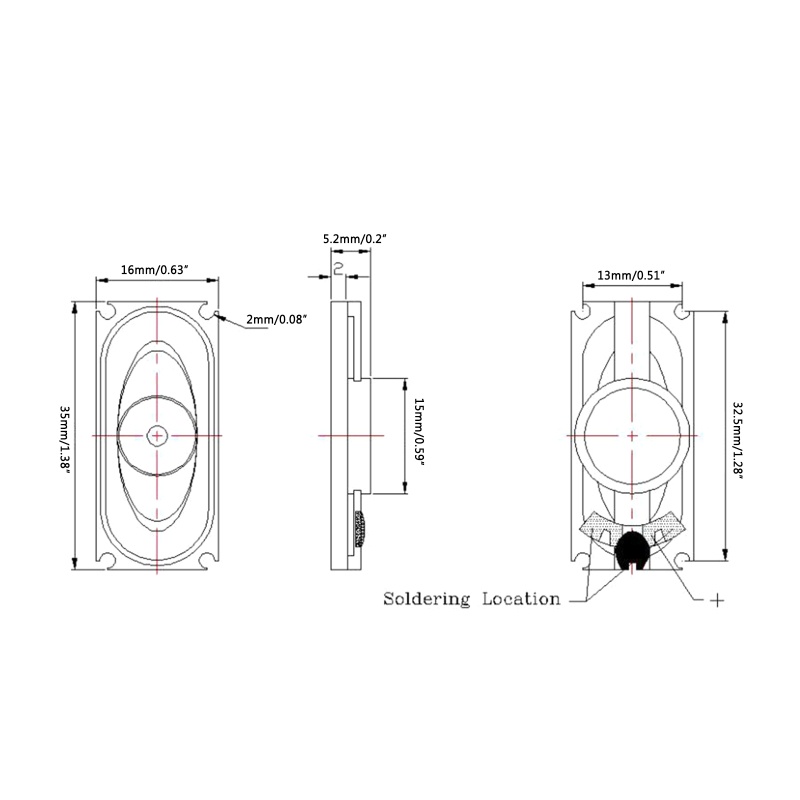 Cre 2buah 2buah 8 Ohm 2W 1635speaker Persegi Panjang Loudspeaker Omnidirectional Directiviity120Db SNR 35x16mm Tebal 5.2mm