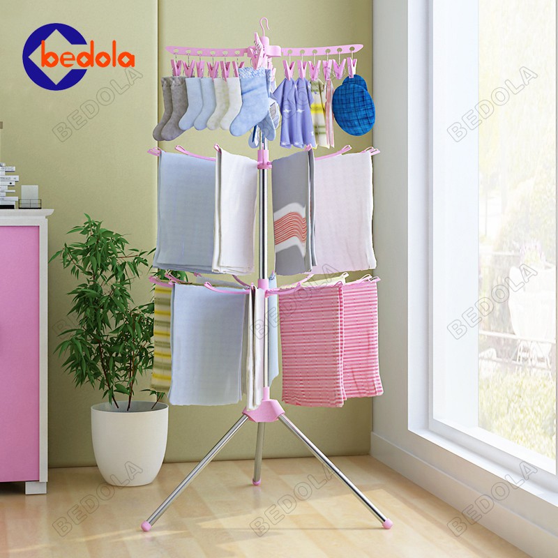 Bedola Rak jemuran baju lipat rak susun handuk foldable hanger