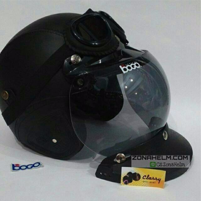 Helm kulit sni dewasa hitam polos komplit, kacamata google , topi path kaca bogo BONUS sarung helm