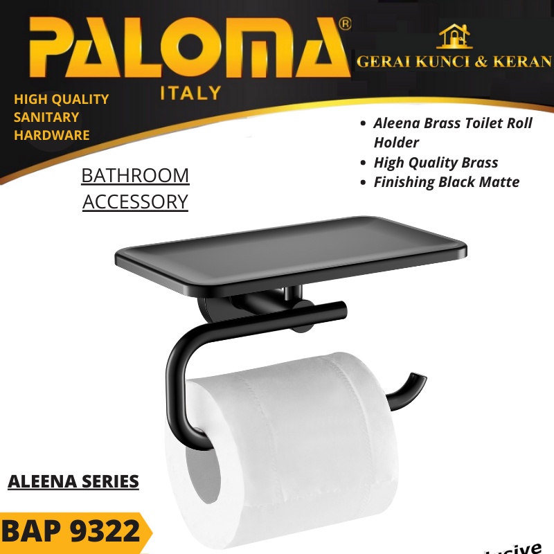 PALOMA BAP 9322 Tempat Tissue Toilet Holder Tisu Gulung Roll WC Mandi HITAM BLACK MATTE
