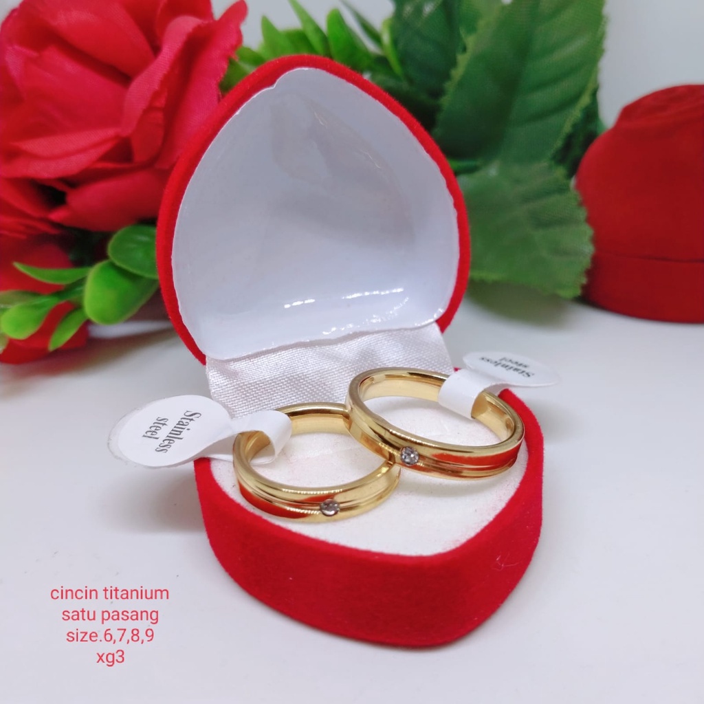 Cincin Couple Satu pcs CincinTitanium Premium Anti Karat Tidak Mudah Luntur Kuat Tahan Lama Perhiasan Lapis Emas 18,24 Karat