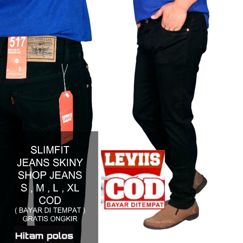 Celana Shoop Jeans Pria Panjang Slim Fit Skiny Levis Hitam Pensil stret jumboSize:S-46