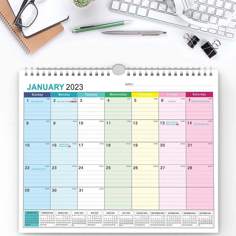 LANFY 2022-2023 Kalender Inggris Siswa Dekorasi Meja Loose-leaf Table Planner Sekolah Kantor Coil Calendar