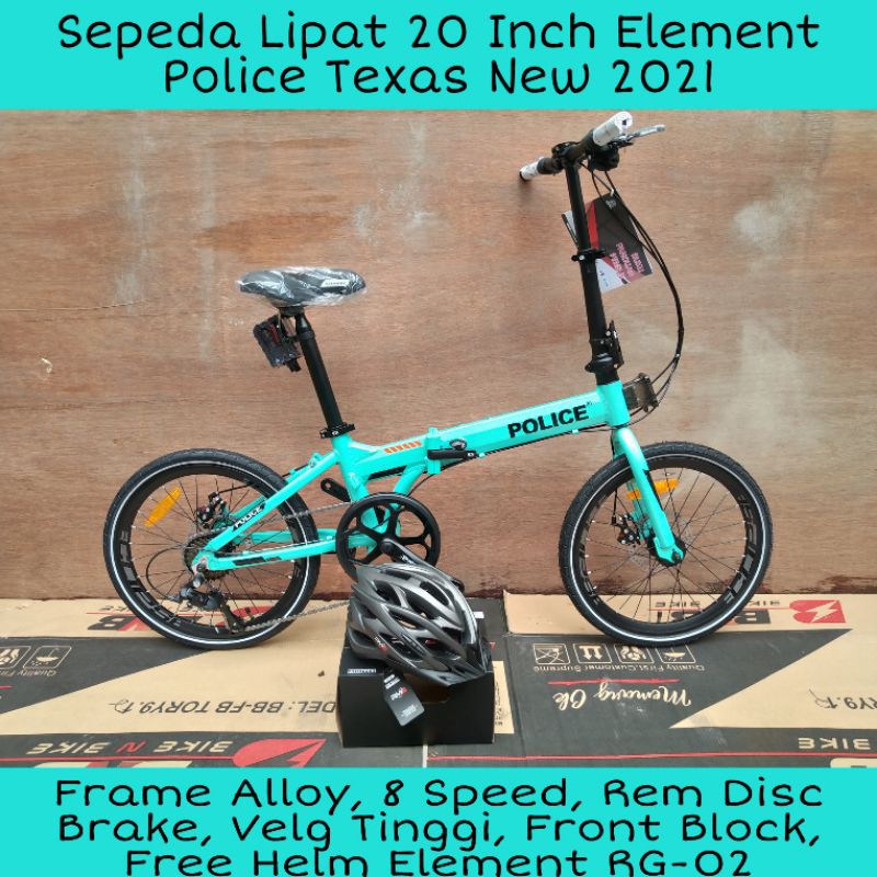 Sepeda Lipat 20 Inch Element Police Texas New 2021 Alloy 8 Speed free helm