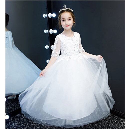 bap.134 gaun putih panjang anak perempuan pesta wedding/ acara komuni formal