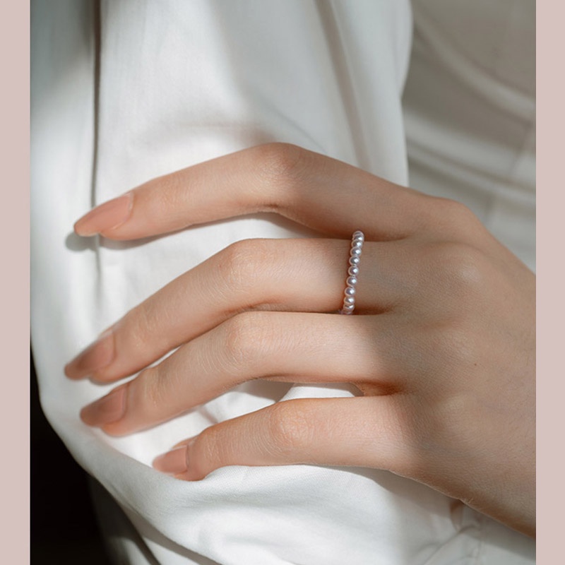 Magic789 Classic Small Pearl Beaded Stackable Ring for Women Girls