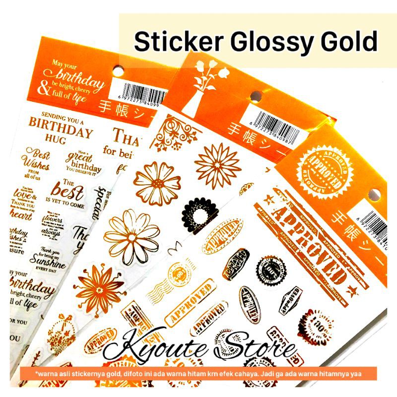 

Sticker Sheet Pttern Quotes Glossy Gold Transparan Dekorasi Scrapbook DIY Bujo Journal Planner HP