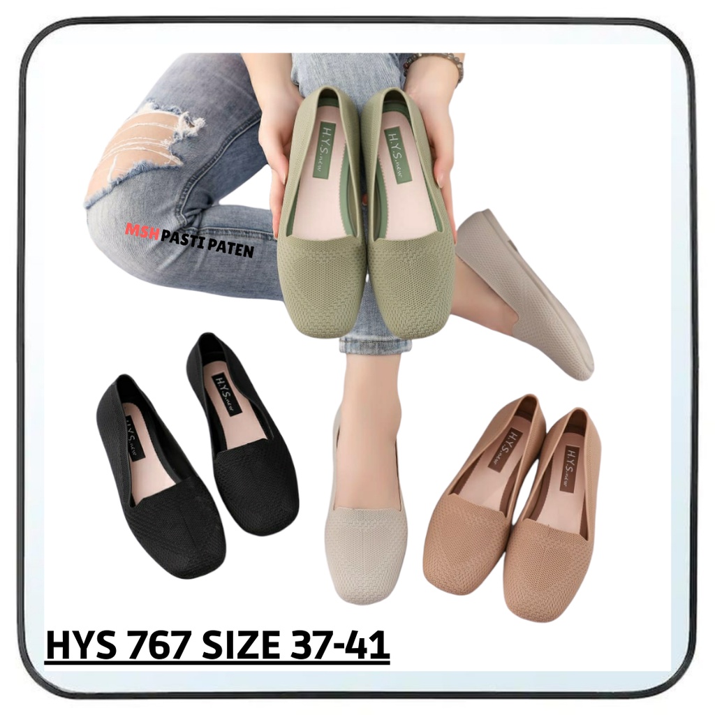 Flatshoes hitam wanita bahan karet ori hys nf 767 ukuran 36-41 Sepatu pantofel wanita