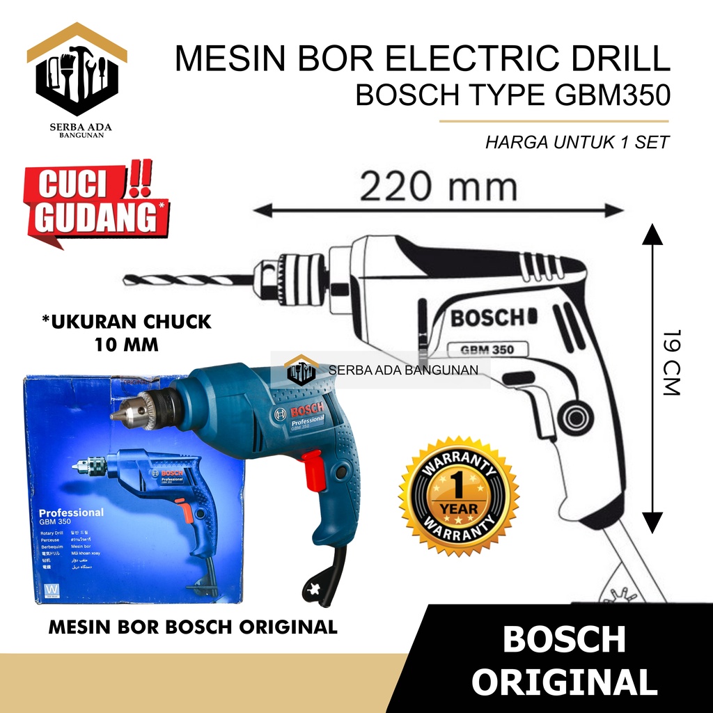 Mesin Bor Tangan Bosch GBM350 Electrical Drill Bor Besi 10mm Bagus Original