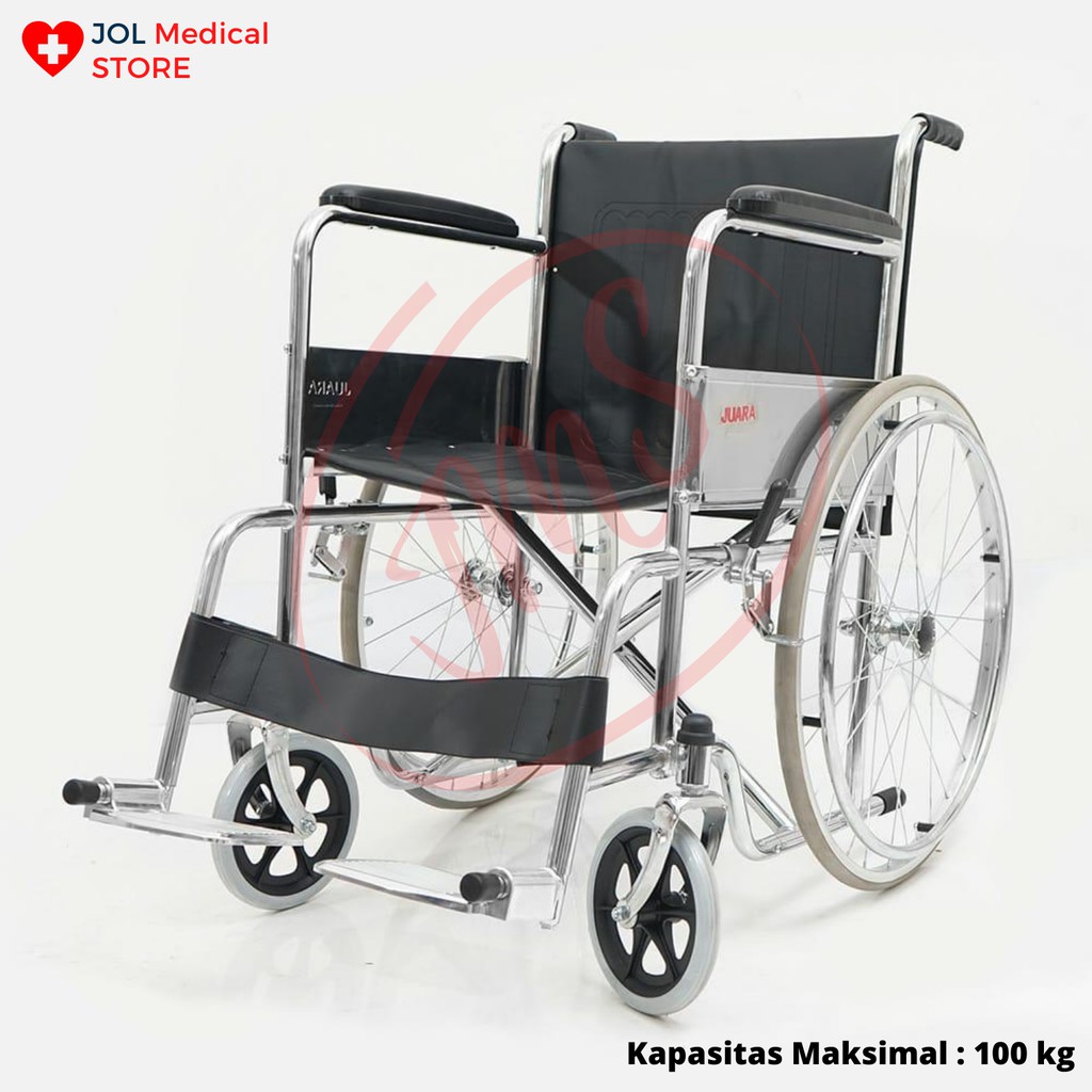 Kursi roda Juara JM 03 standar rumah sakit wheelchair murah besi tahan lama 65 cm kapasitas 100 kg