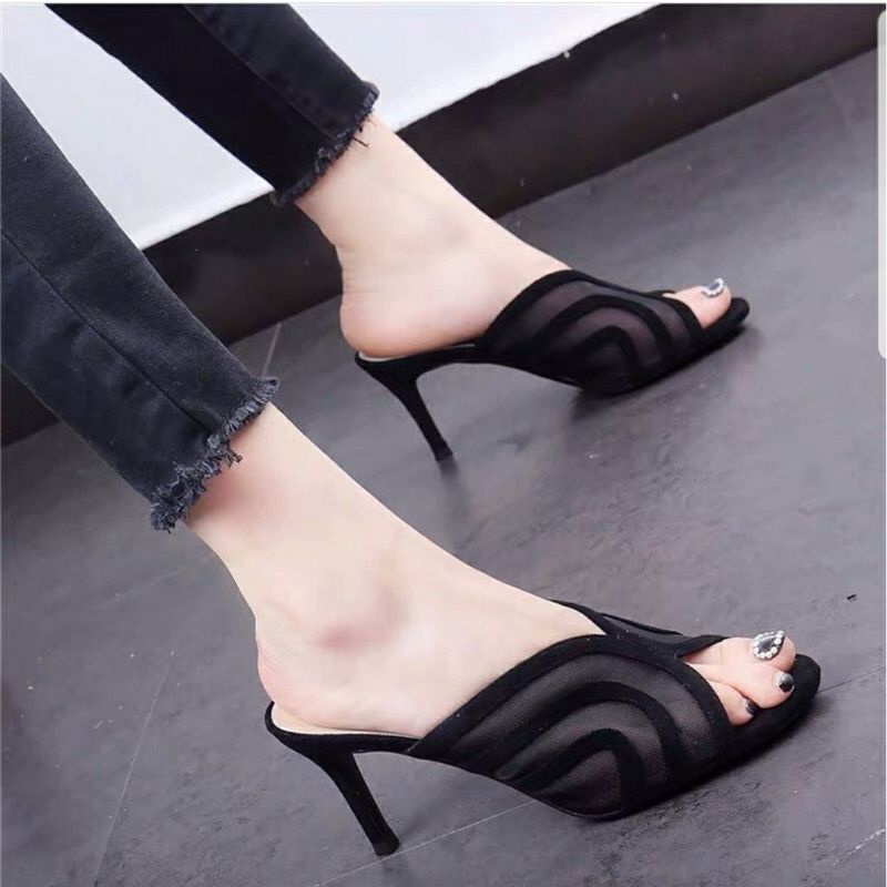 H  01 HEEL CANTIK PD353 (REALPICT GESER) BRUKAT JARING HITAM CREAM