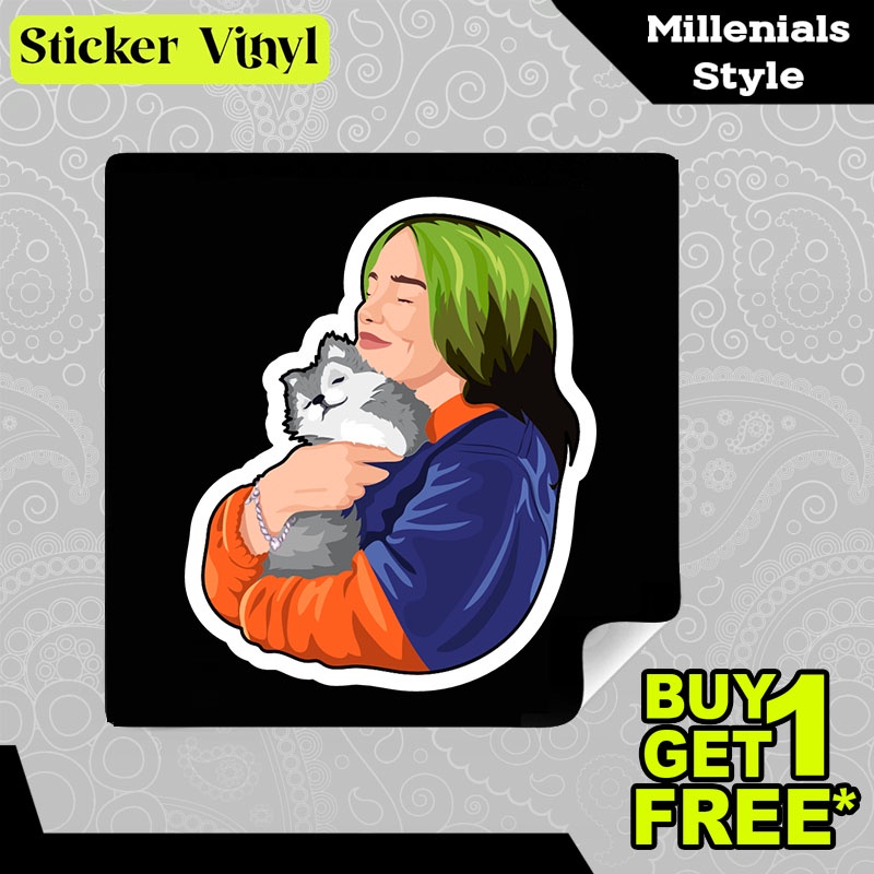 

Stiker Sticker Billie Eilish and Cute Baby Wolf Musisi Terkenal Dunia Aesthetic Bahan Vinyl Satuan Anti Air