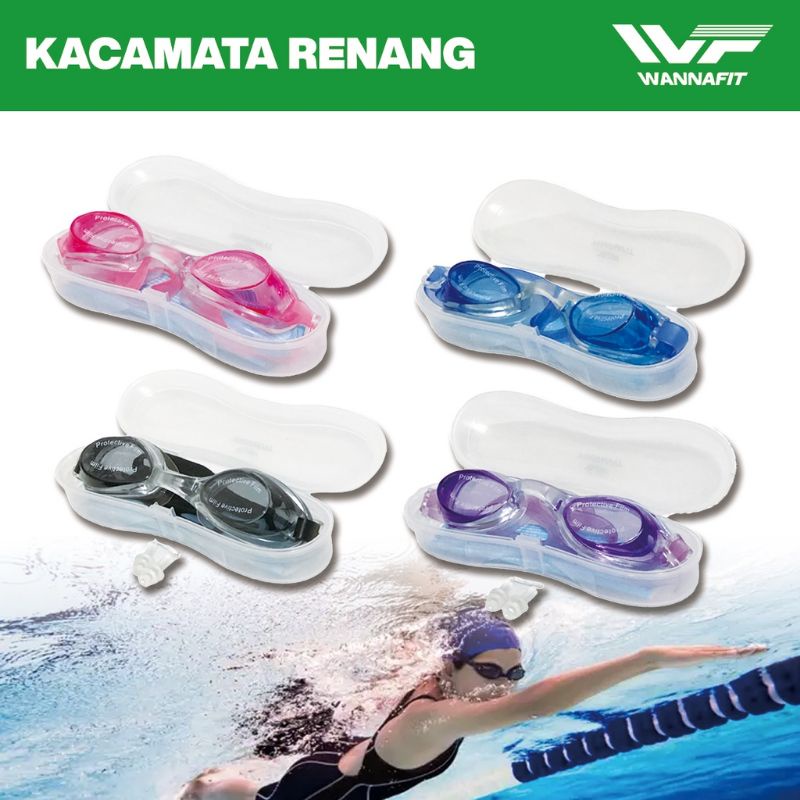 Kacamata Renang Wannafit Anti Fog Uv Free box Kacamata+Penutup telinga