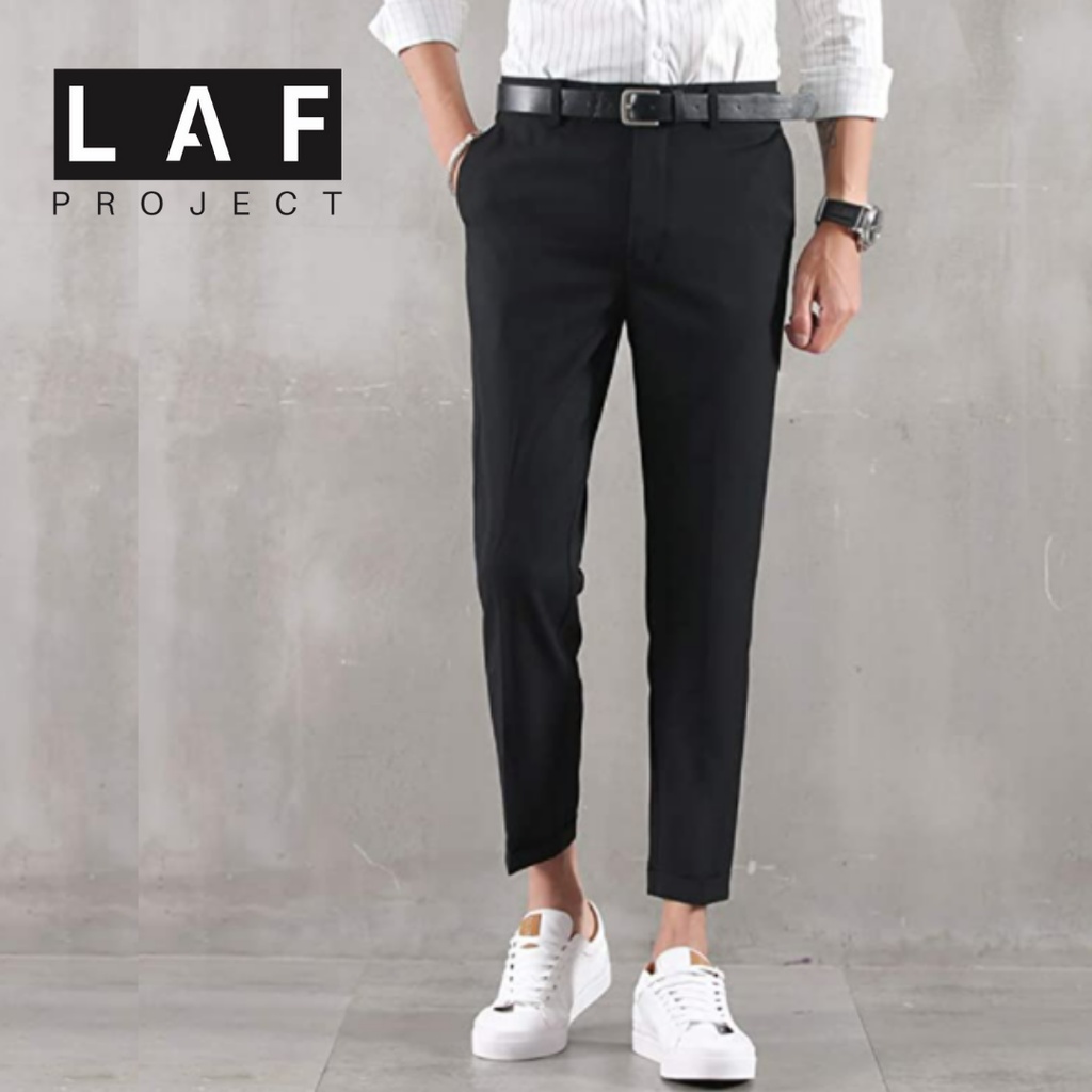 Ankle Pants Pria Slim Fit Celana Panjang Kantor Kerja Formal Hitam LAF Project