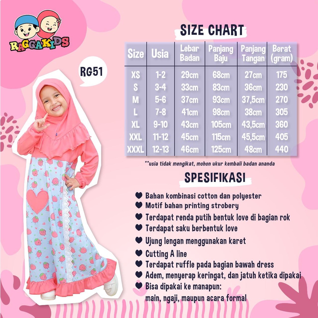 BAJU PAKAIAN GAMIS ANAK REMAJA MUSLIM TERBARU 2020 LUCU BAHAN KAOS BRANDED PREMIUM RAGGAKIDS RG 15