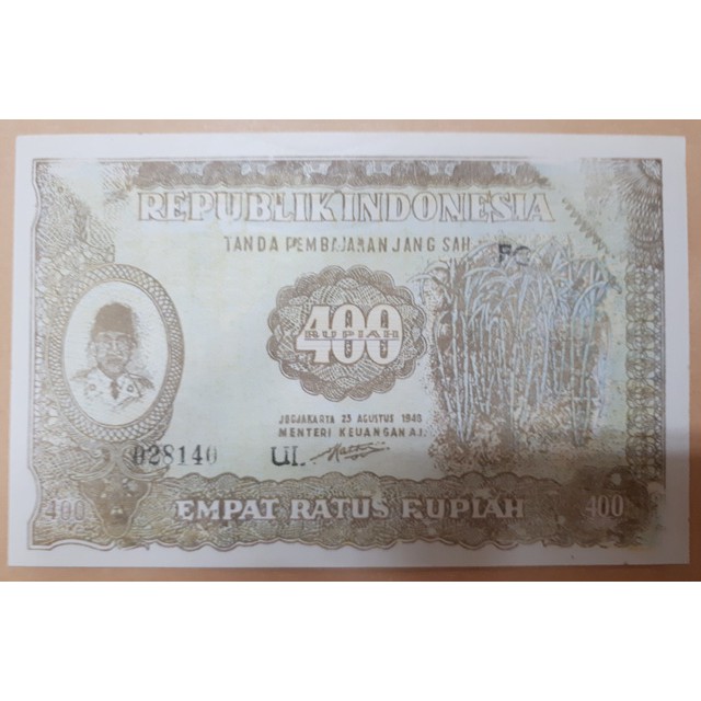 Uang Kuno Indonesia 400 Rupiah Tahun 1948 Soekarno UNC RPH001