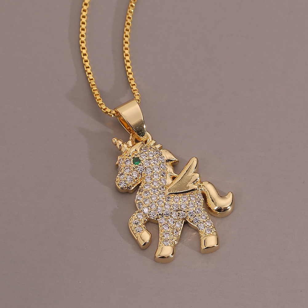 Eropa dan Amerika baru personalized kalung pony liontin mikro bertatahkan zircon wanita cute kalung