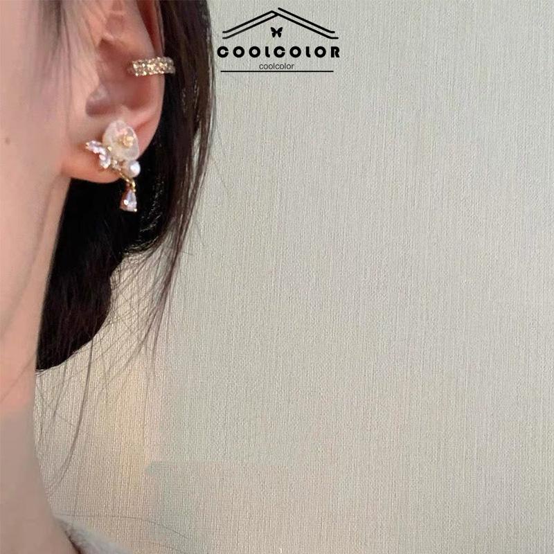 COD❤️1 Pasang Anting Giwang Model Bunga Gaya Retro Elegan Dengan Berlian Imitasi Untuk Wanita Fashion Wanita Sederhana Aksesoris Perhiasan Hadiah Ulang Tahun