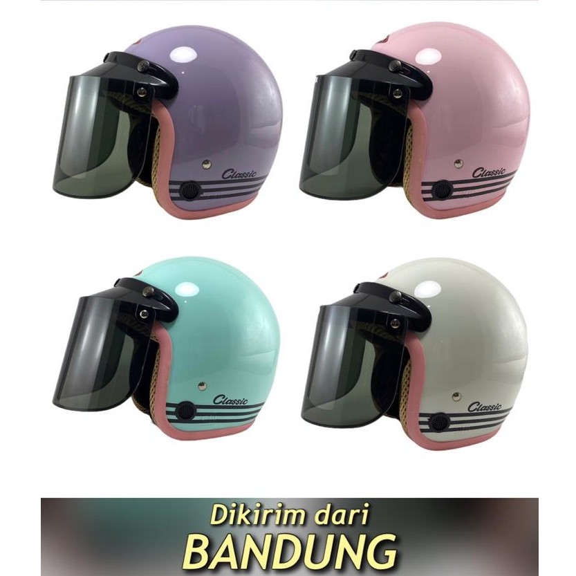 Helm Bogo Retro Classic Garis Pastel Dewasa Sni Helm Bogo Arc Kaca Datar Cembung Bisa Cod B Shopee Indonesia