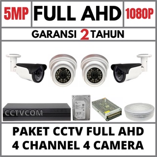 PAKET CCTV 4 CHANNEL 4 CAMERA FULL AHD 5MP IR SONY 1080P HDD 500GB KOMPLIT TINGGAL PASANG
