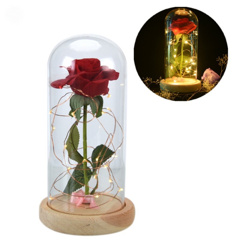 Ornamen Pajangan Bunga  Mawar  Lapis Emas dalam  Tabung Kaca  