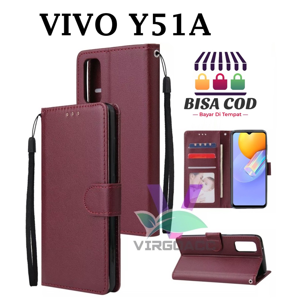 LEATHER CASE FLIP UNTUK VIVO Y51A-FLIP COVER KULIT SARUNG BUKU DOMPET-CASING WALLET LEATHER CASE FLI