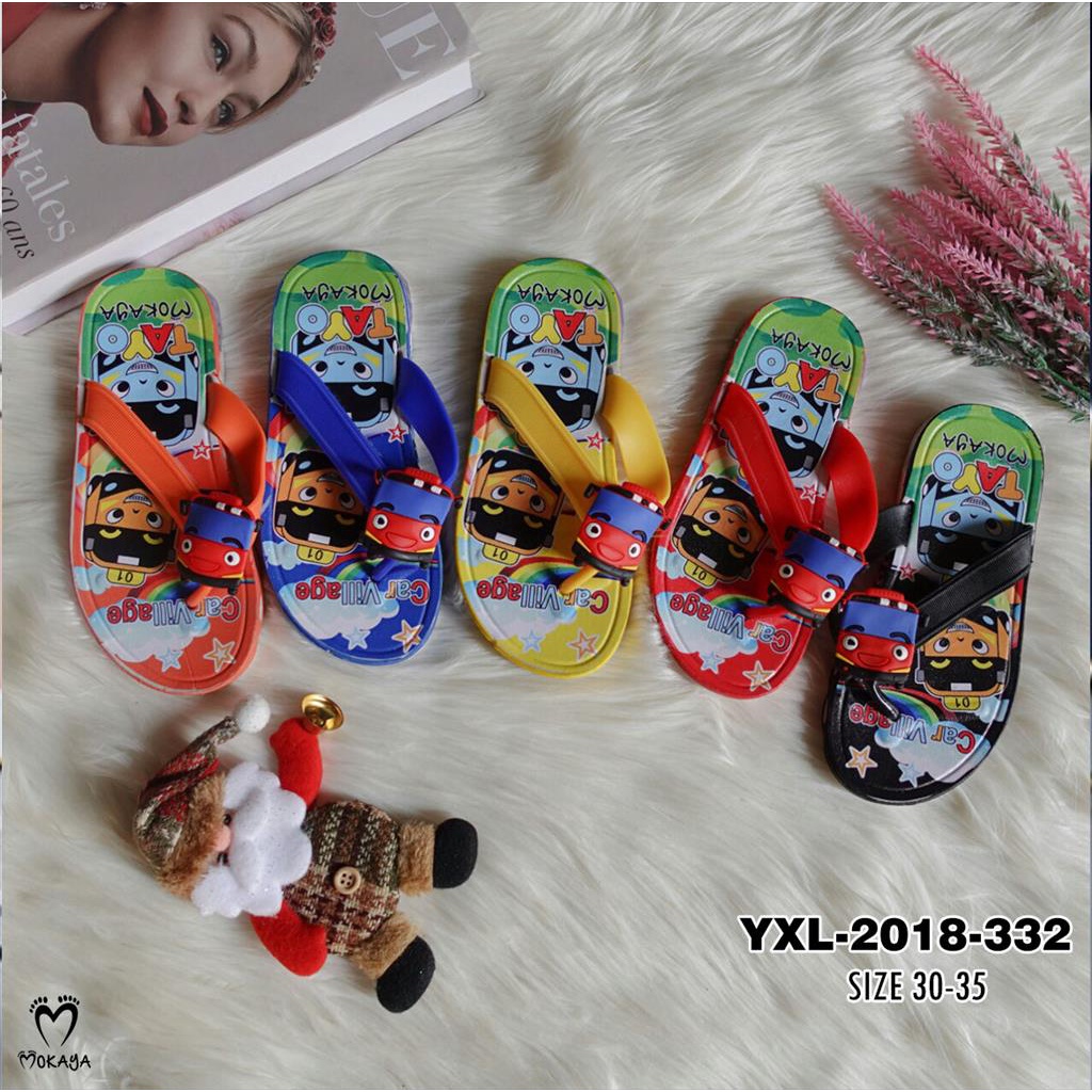 Sandal Jepit Nyala Lampu LED Anak Cowok Motif Tayo Keren Trendy Import Mokaya Size 30-35 (2018-332)