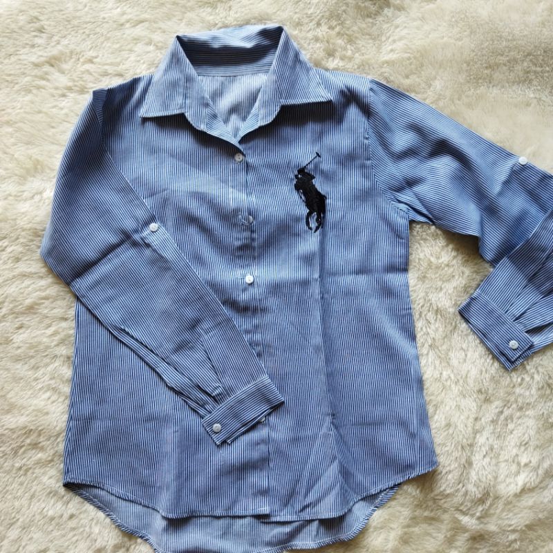 Kemeja Biru Garis-garis Lengan Panjang