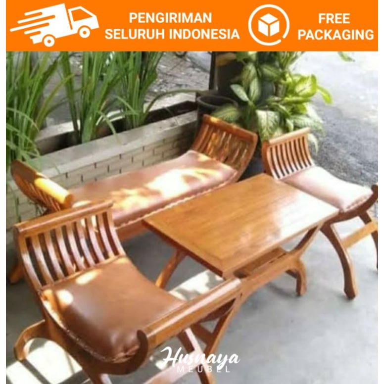 KURSI SOFA TAMU MINIMALIS KAYU JATI MODEL YUYU / KURSI SOFA TAMU MINIMALIS 3 KURSI DAN MEJA TAMU KAY
