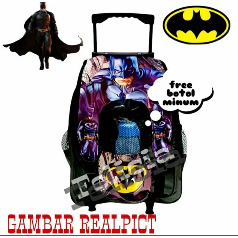 TROLY BATMAN Tas Ransel anak laki-laki Roda Free botol minuman