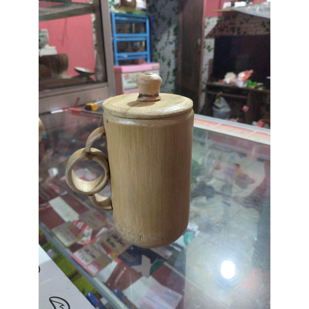 Gelas cangkir tutup dari bambu unik