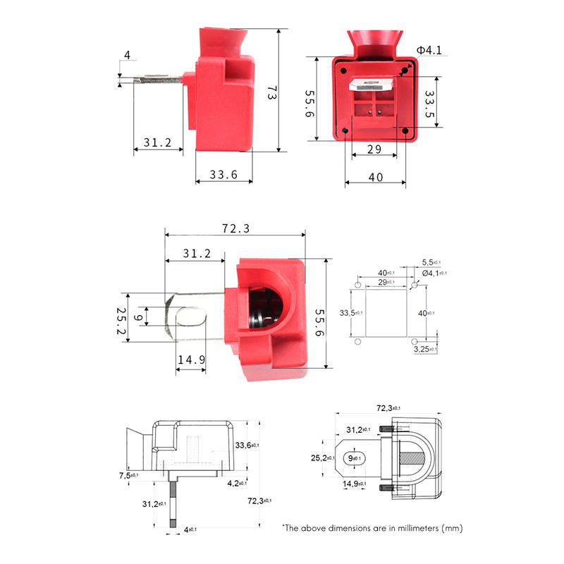 200A Dedicated Terminal Block, Suitable for All-Copper Solar Connector 4000W Brass Inverter Battery Terminal(Red)