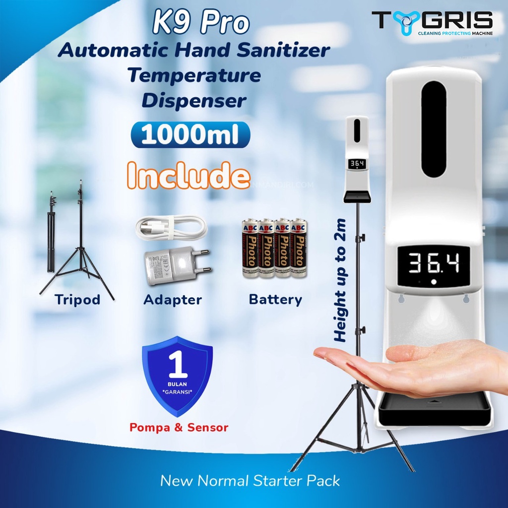 K9 Pro Thermometer Infrared Hand Sanitizer Dispenser Otomatis 2 in 1