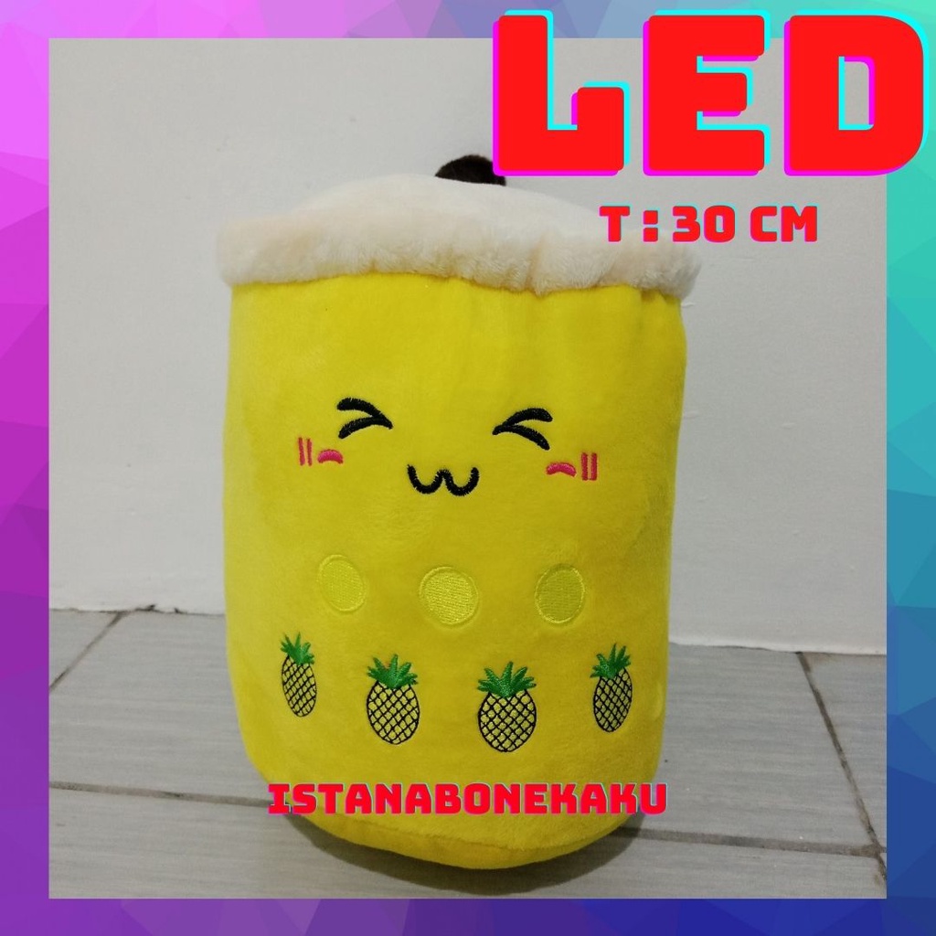 Boneka Boba Bantal Boba Milk Tea Bahan Halus Lembut Tinggi 30 cm lampu LED kedip Cantik