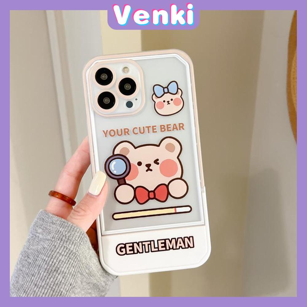 iPhone Case Acrylic Invisible Folding Stand Silicone Soft Case Airbag Shockproof Camera Cover Bear Cute Cartoon Compatible For iPhone 11 Pro Max 13 Pro Max 12 Pro Max 7Plus XS Max