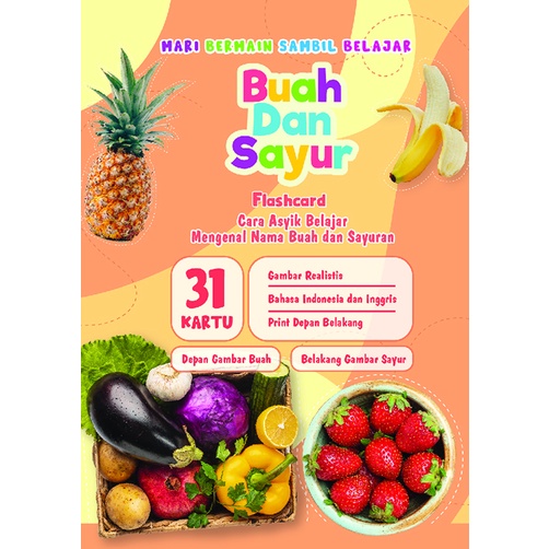 Flash Card Vidi Buah dan Sayur - Kartu Edukasi Belajar Anak Bergambar - Konsep Studio Original