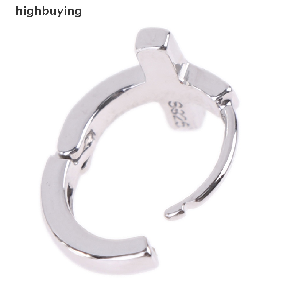 Hbid Anting Tusuk Sterling Silver 925 Model Salib Warna Hitam Gaya Korea Untuk Pria