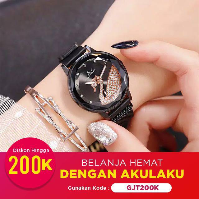 Jam Tangan Wanita Korea Strap Magnet Swarovskiy Angsa Satu Dengan 7 warna