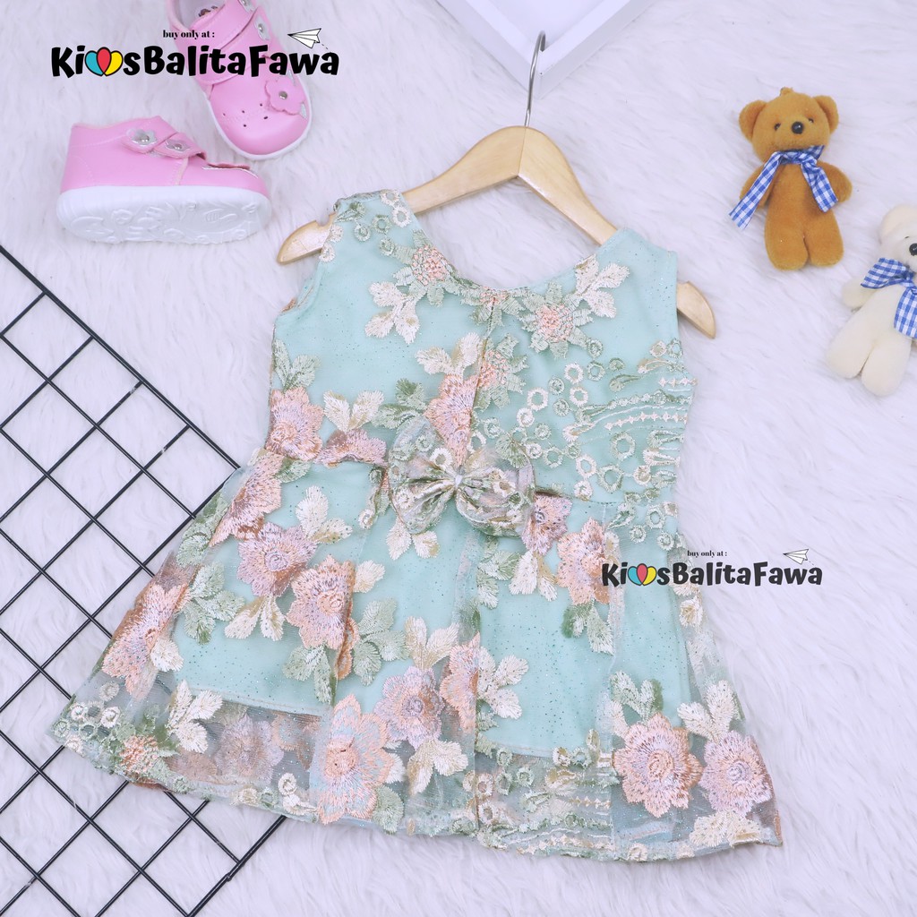 Dress Keira uk 6-12 Bulan/ Dres Kondangan Anak Perempuan Brukat Kensi Gaun Pesta Baju Baby Import