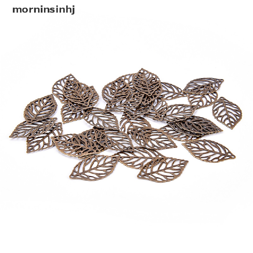 50pcs Liontin Daun Mornin Hollow Bahan Metal Untuk Membuat Perhiasan Diy