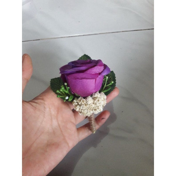 corsage korsase bunga dada jas bross pin panitia rustic wedding-Ungu tua