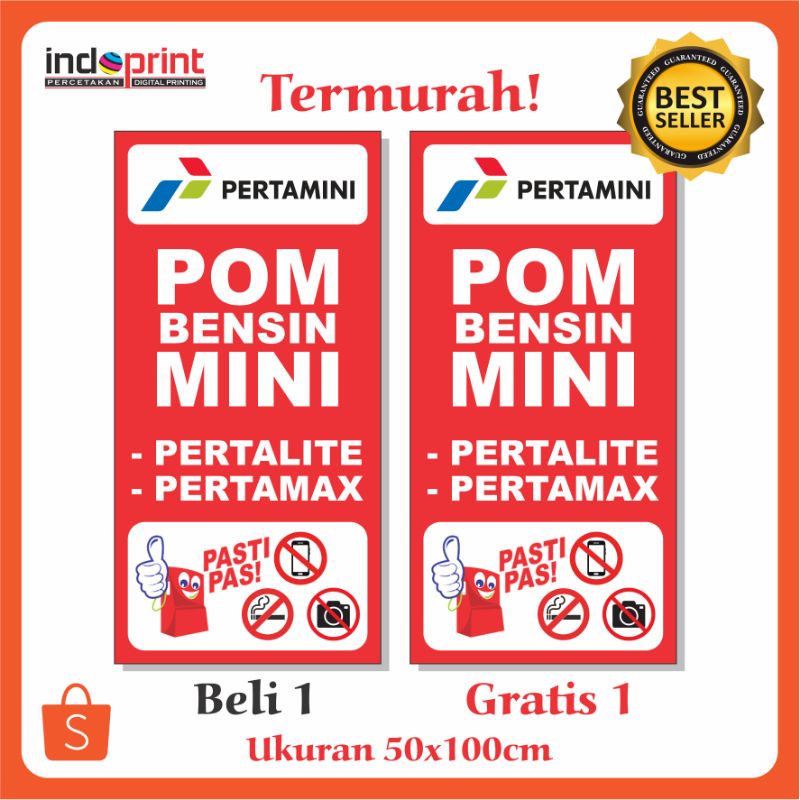 SPANDUK/BANNER PERTAMINI, POM MINI 1x0,5 Meter  BELI 1 BONUS 1  POM MINI DIGITAL Terlaris