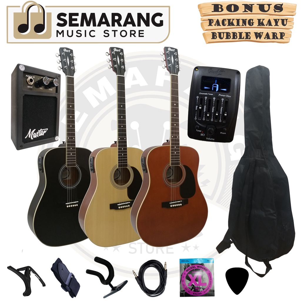 Gitar Akustik Elektrik Cort Custom Equalizer Tuner Cowboy Prener New Custom Paket Super Komplit